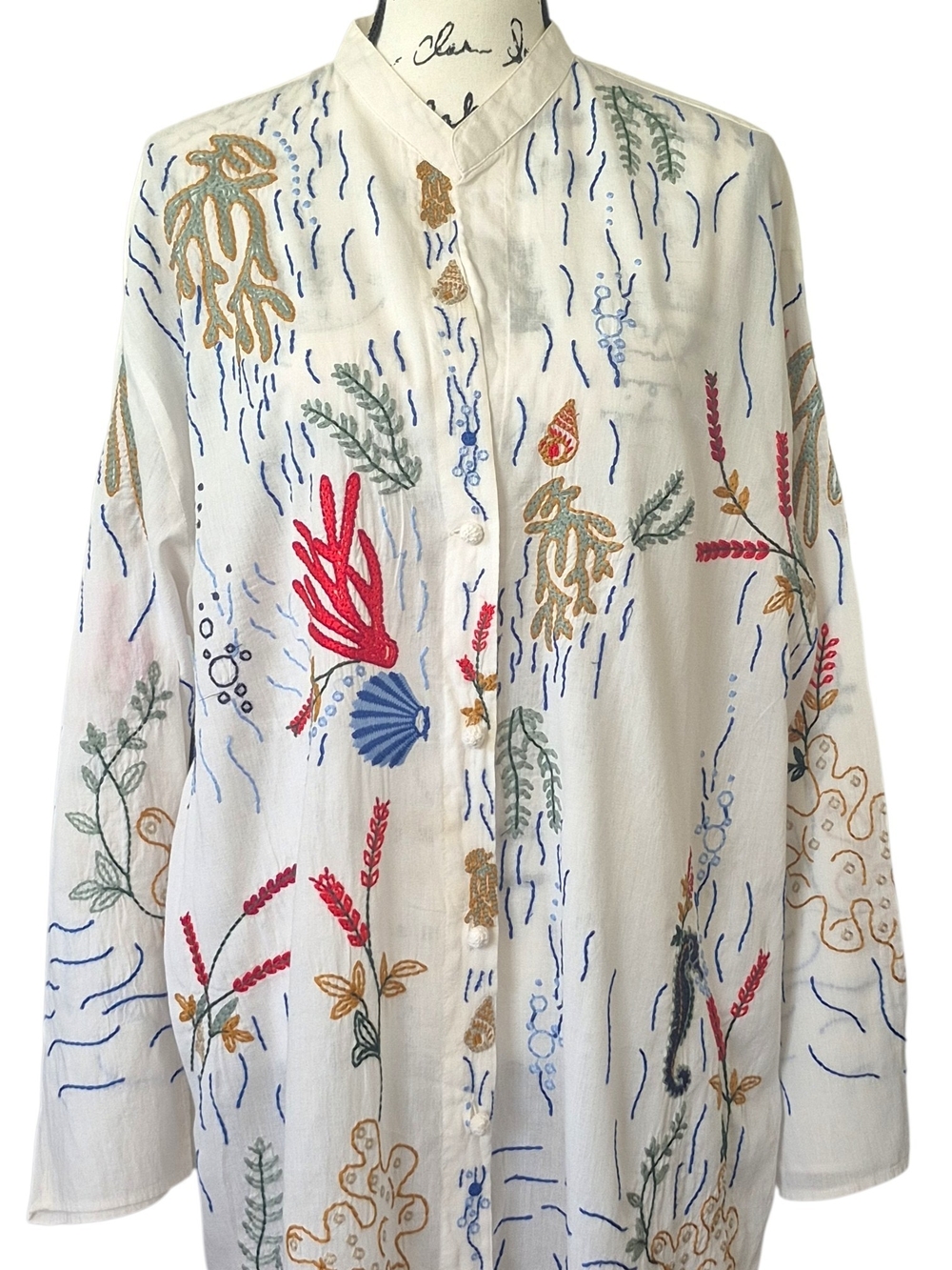 Zara Sea Life Embroidered Shirt Dress XL White Cotton Beach Cover Up Resortcore - Picture 7 of 13